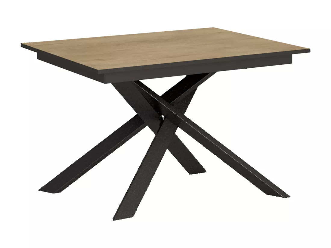 Table extensible 90x120/180 cm Ganty Chêne Nature bande de chante Anthracite cadre Anthracite
