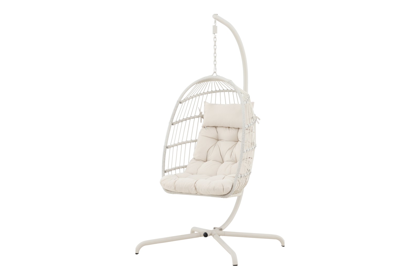 Trezza hengestol Beigelakkert stål med beige, slitesterkt rep. Beige pute.
