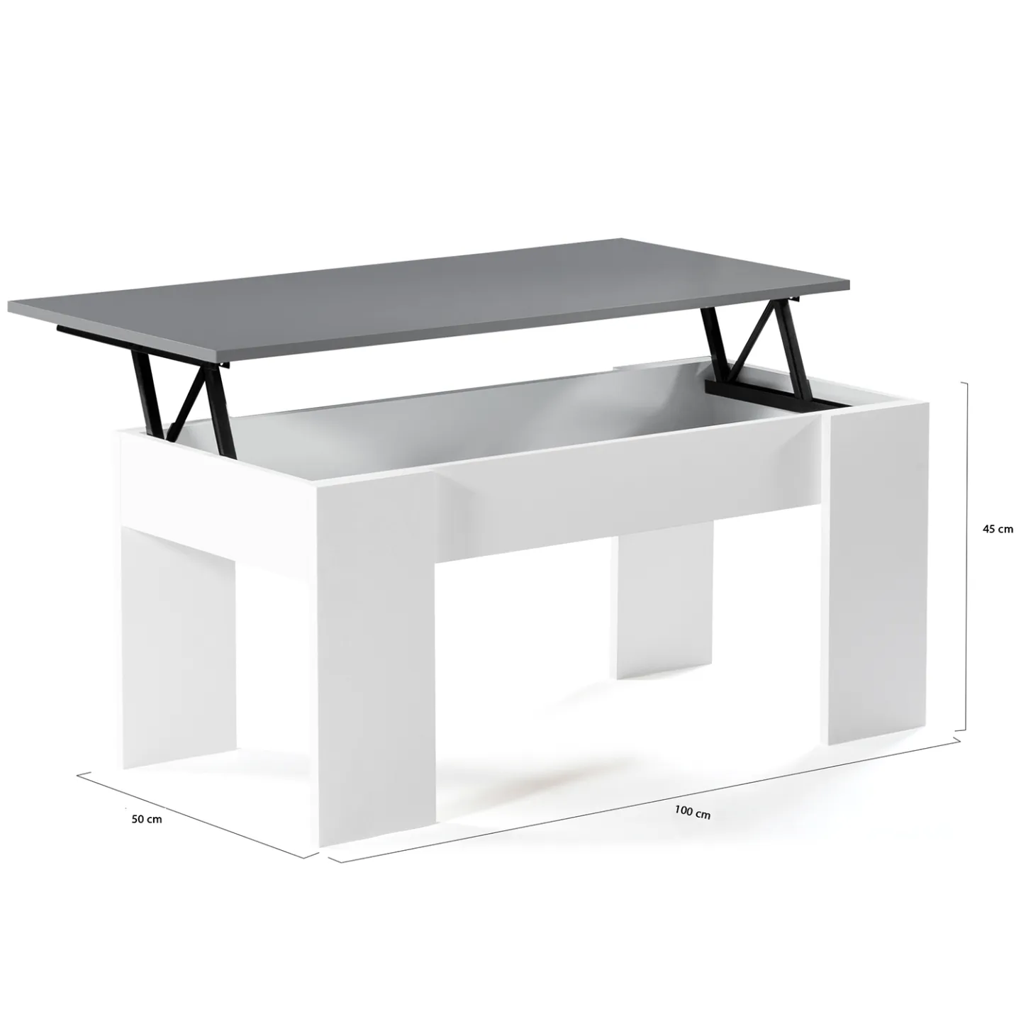 Table basse plateau relevable rectangulaire TARA bois blanc et gris