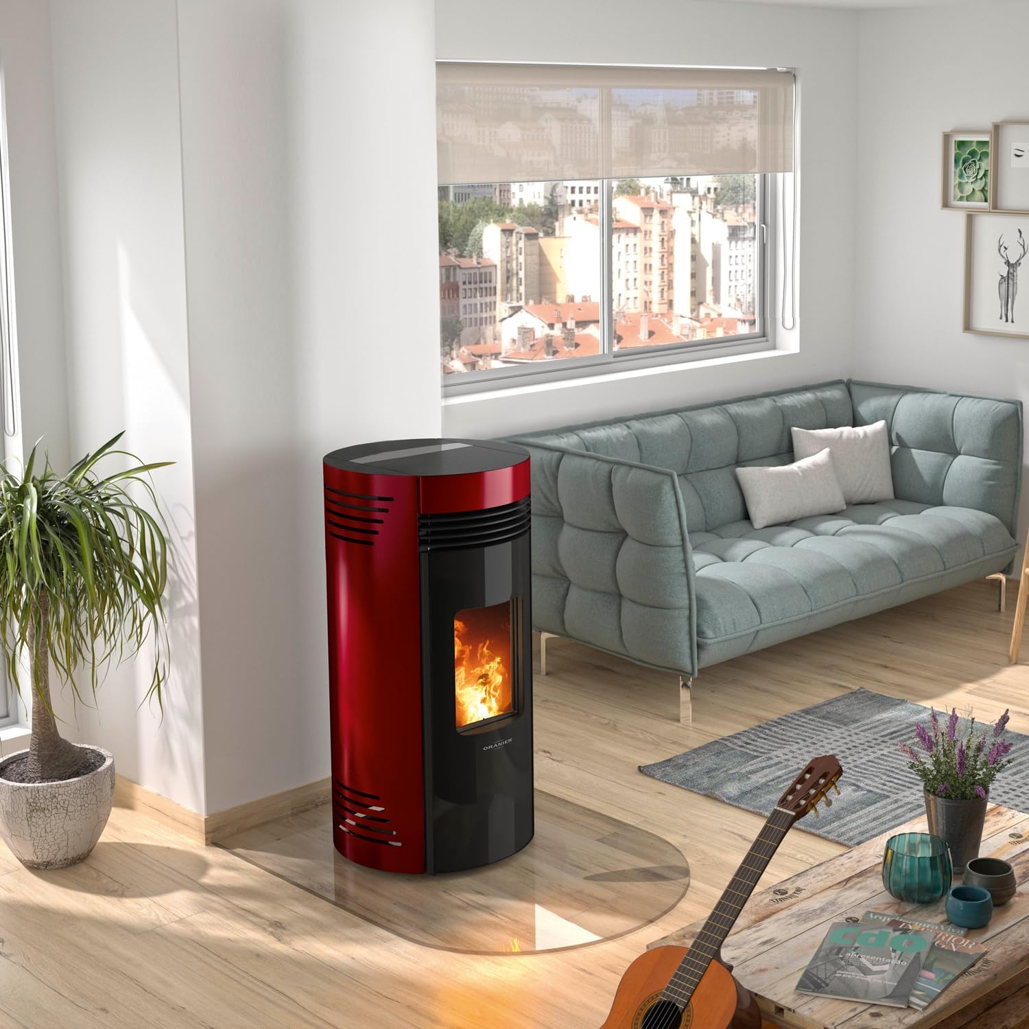ORANIER | Sando 50 | Korpus Schwarz | Bordeauxrot | Pelletofen, 8.0 kW