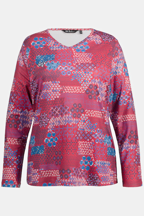 Skishirt, bedruckt, V-Ausschnitt, Langarm, Loop, salsa