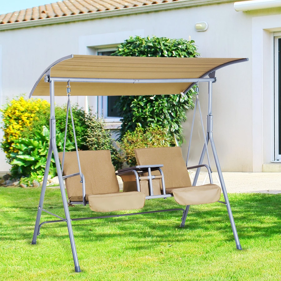 Outsunny Gartenschaukel mit Sonnendach beige