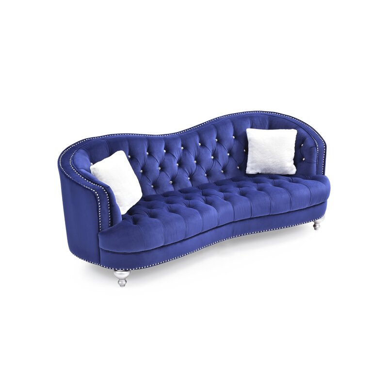 Karli 90&rdquo; Velvet Recessed Arm Curved Sofa