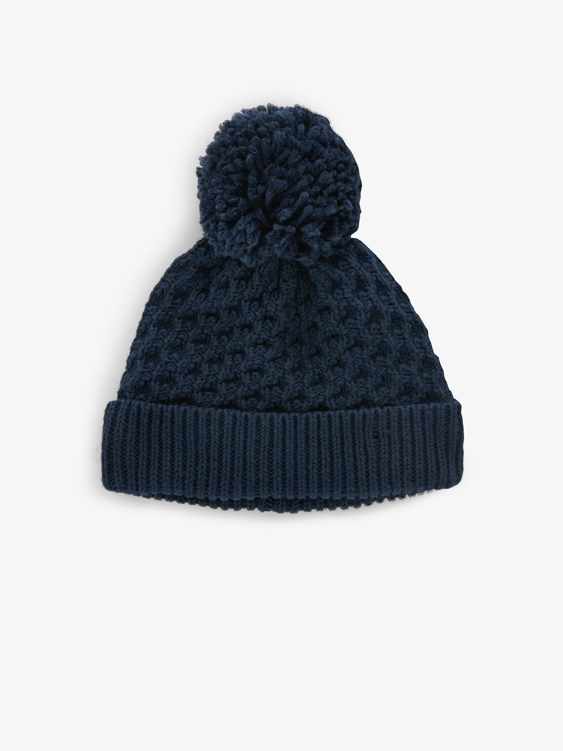 Donkerblauw - Babywafelmuts met pompon (0mnd-2jr)