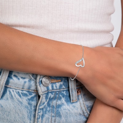 Bracelet cœur - Acier inoxydable & zirconium - Argent