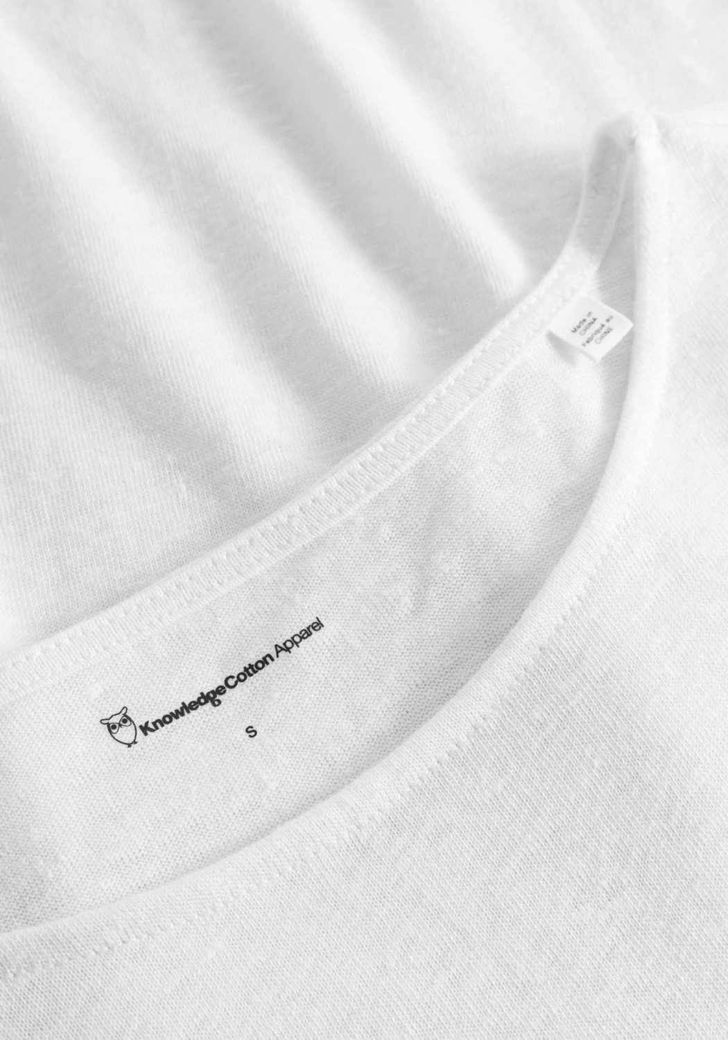 Knowledge Cotton Apparel Leinen-T-Shirt Loose Fold Up Bright White