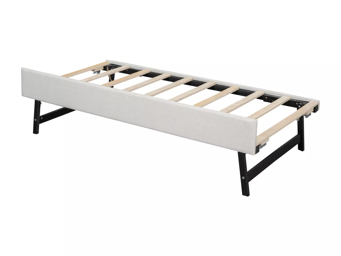 Lit gigogne 90/180x200cm, canapé lit extensible, méridienne avec port USB, sans matelas, beige