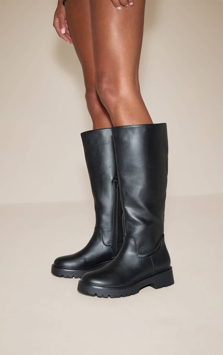 Noir Botte Montante À Semelle Crantée Épaisse