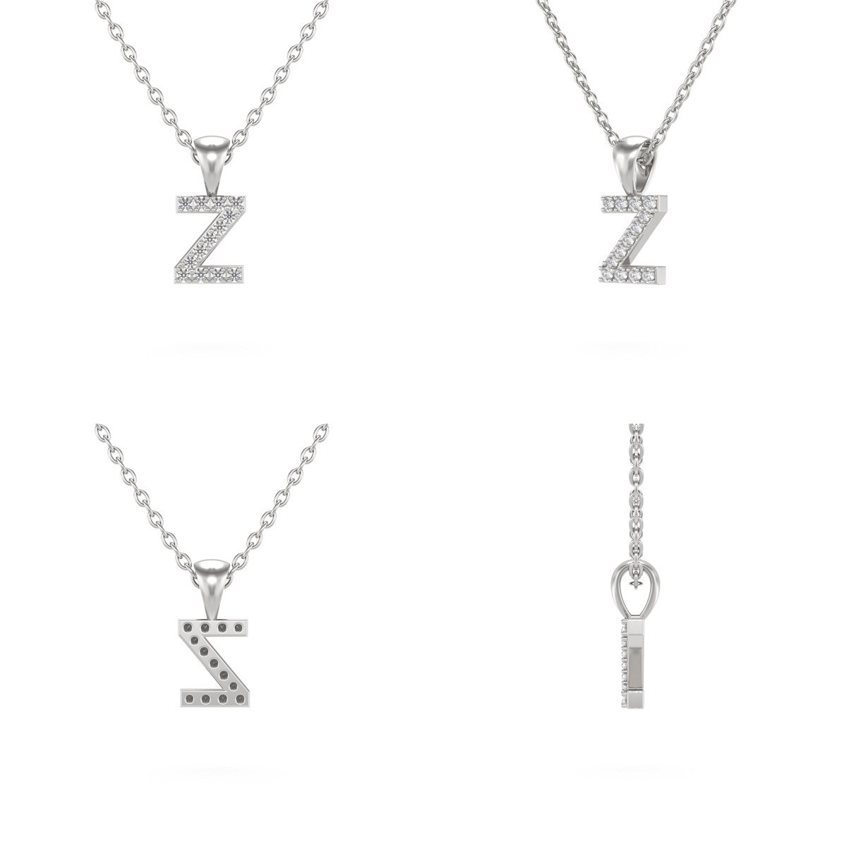 Collier Pendentif ADEN Lettre Z Or 750 Blanc Diamant Chaine Or 750 incluse 0.72grs