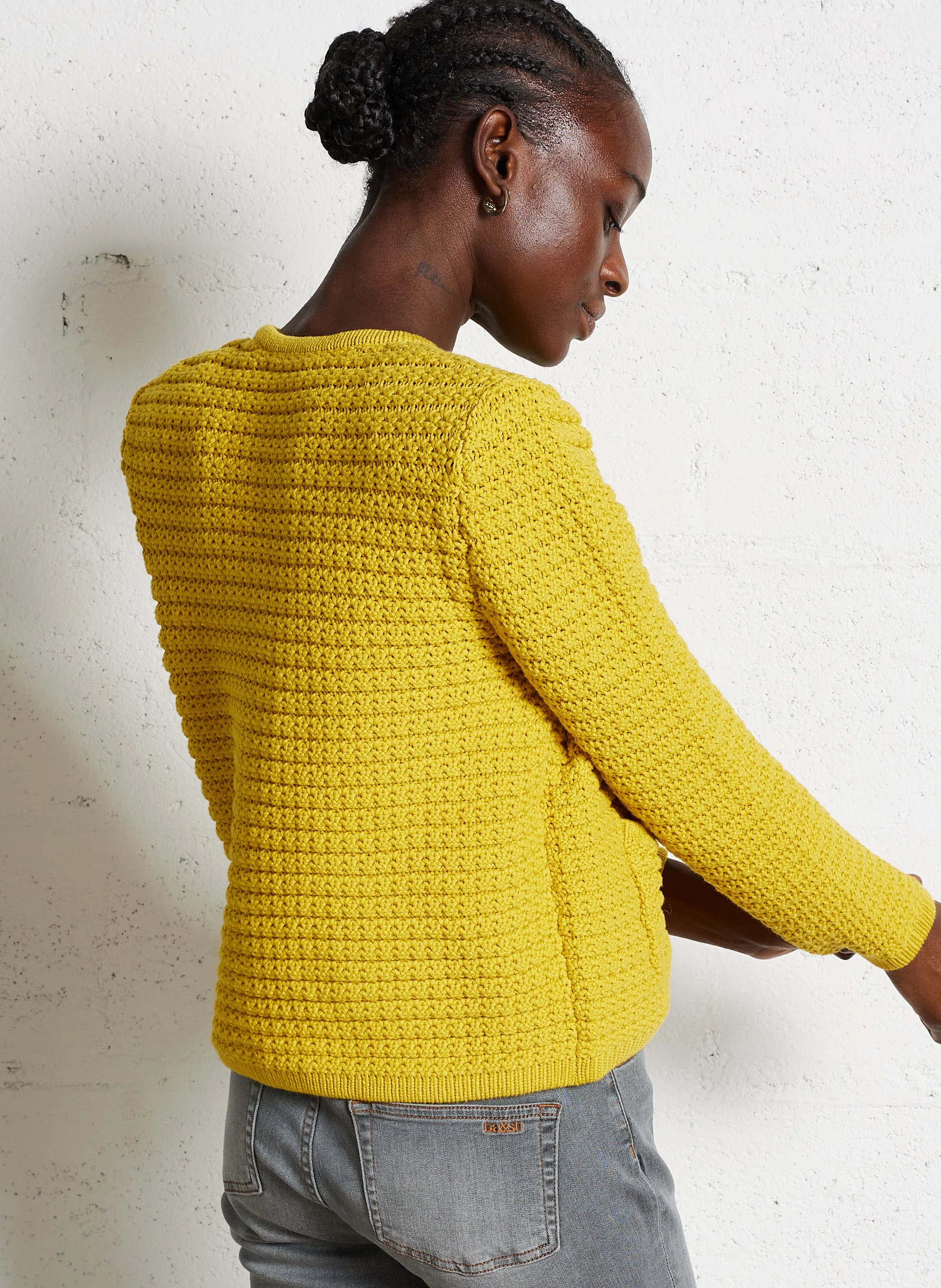 GASPARD - Gilet droit col rond en coton mélangé | Jaune