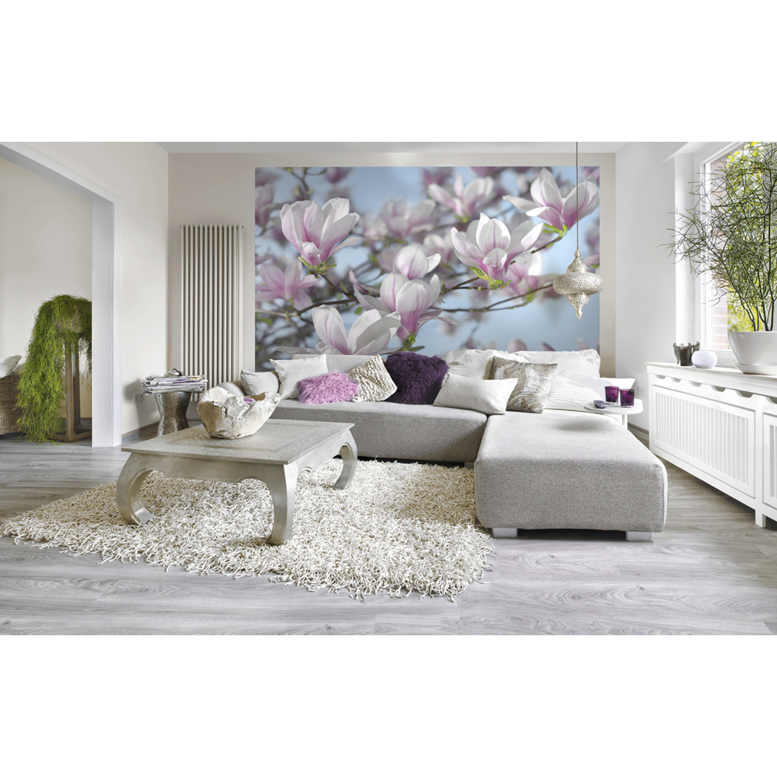 Papier-Fototapete MAGNOLIA - blau-weiß-rosa - 368x254 cm