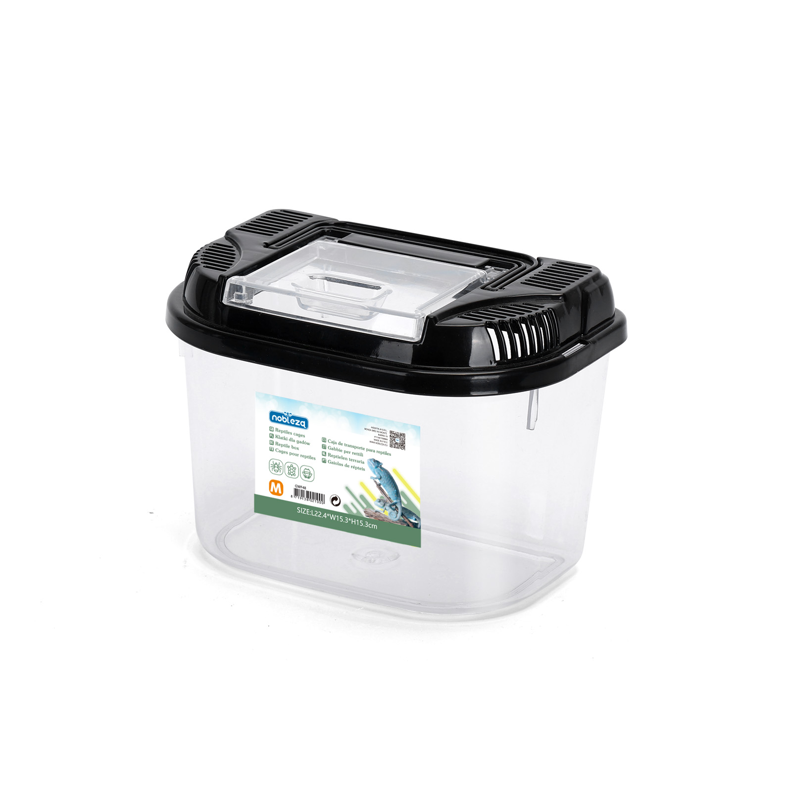 Caixa de alimentação Nobleza para répteis e anfíbios, terrário de plástico transparente, com design de ventilação e prevenção de fugas, tamanho M (22,4*15,3*15,3cm)