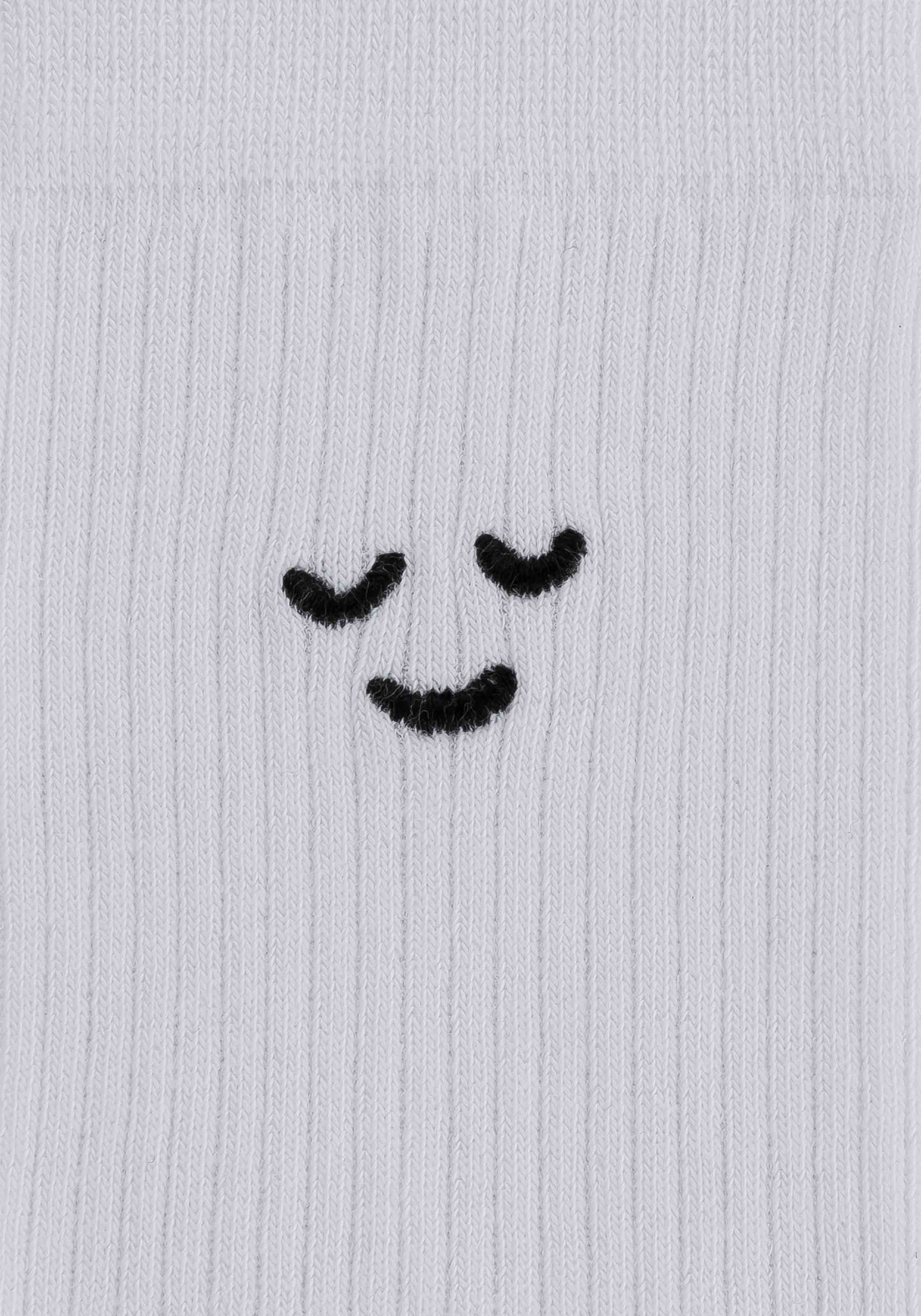 Mela 5er-Pack Socken mit Stickerei Weiss/Smiley Moods