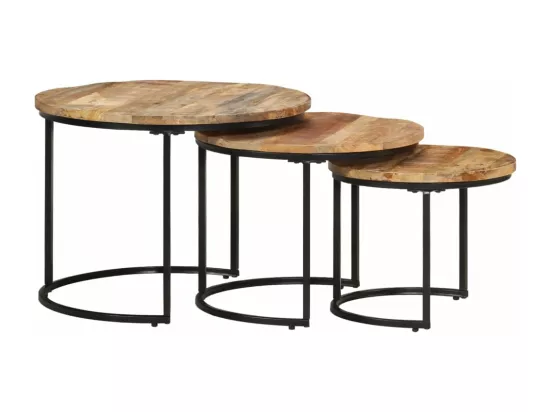 Tables gigognes 3 pièces Bois de manguier brut