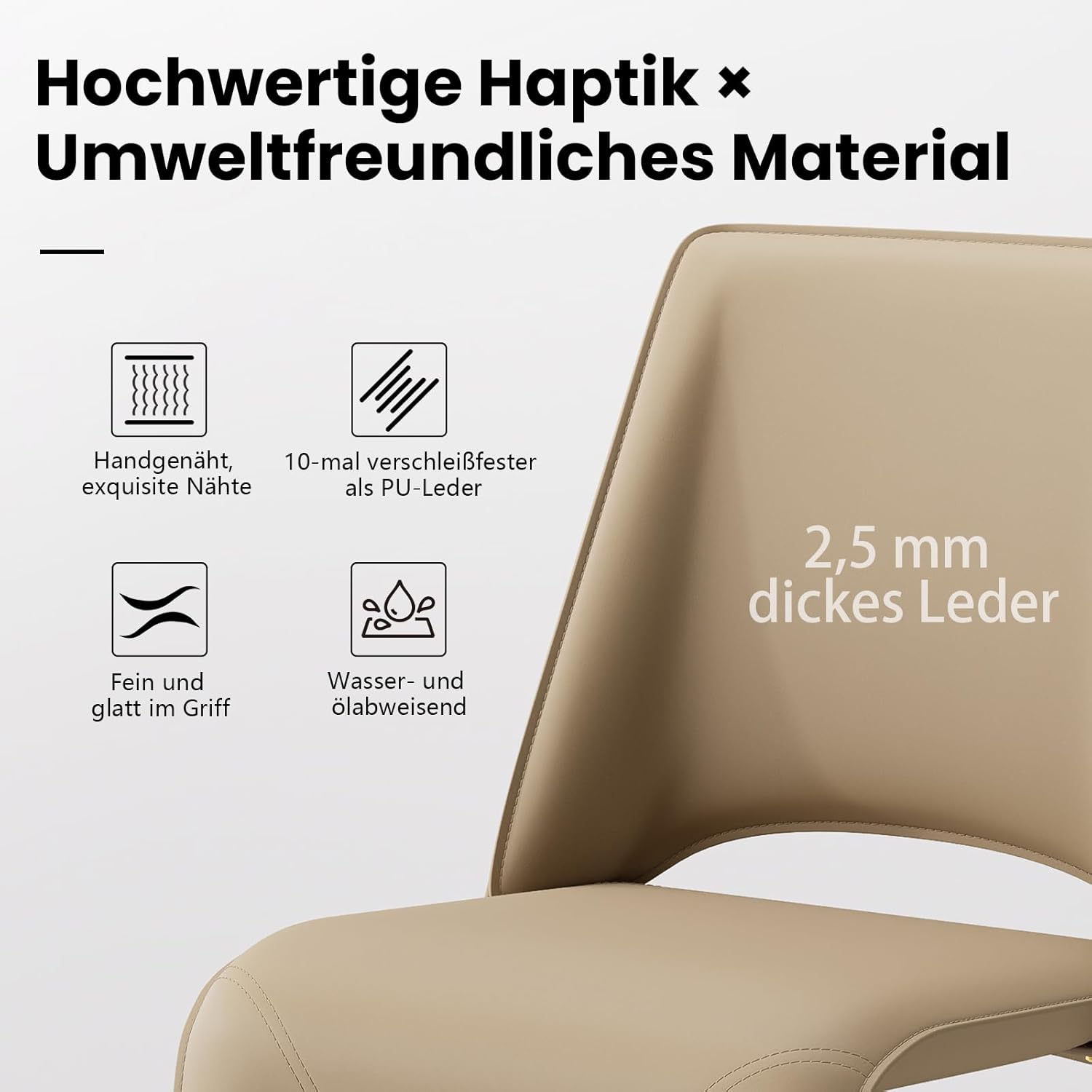 YOUNUOKE Sattelleder Esszimmerstuhl, Küchenstuhl Einzeln, Polsterstuhl Stahlbeine Moderne minimalistische, für Küche, Wohnzimmer, Schlafzimmer, bis 150kg belastbar, Hohe Rückenlehne, Khaki