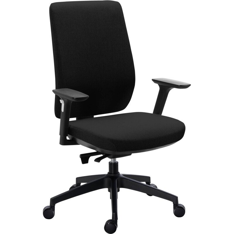 Chaise de bureau ATLAS tissu - avec accoudoirs et soutien lombaire - Mécanisme Synchrone - réglage profondeur de l'assise - Pieds noir