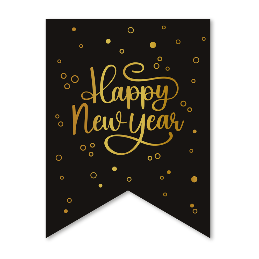 Happy New Year Slinger Zwart Goud Banner 6m