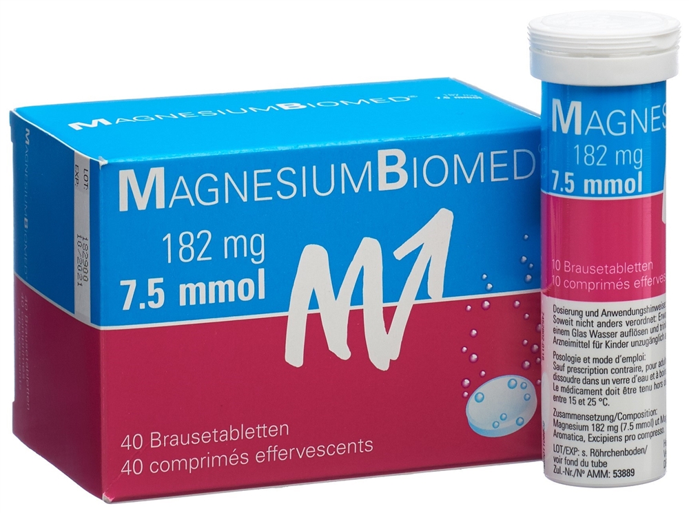 Magnesium Biomed Brausetabl Ds 40 Stk<br>40 Stück, Dose, Brausetablette