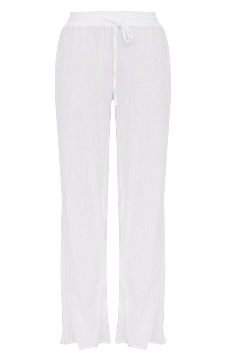 Blanc Pantalon Large En Gaze Texturée