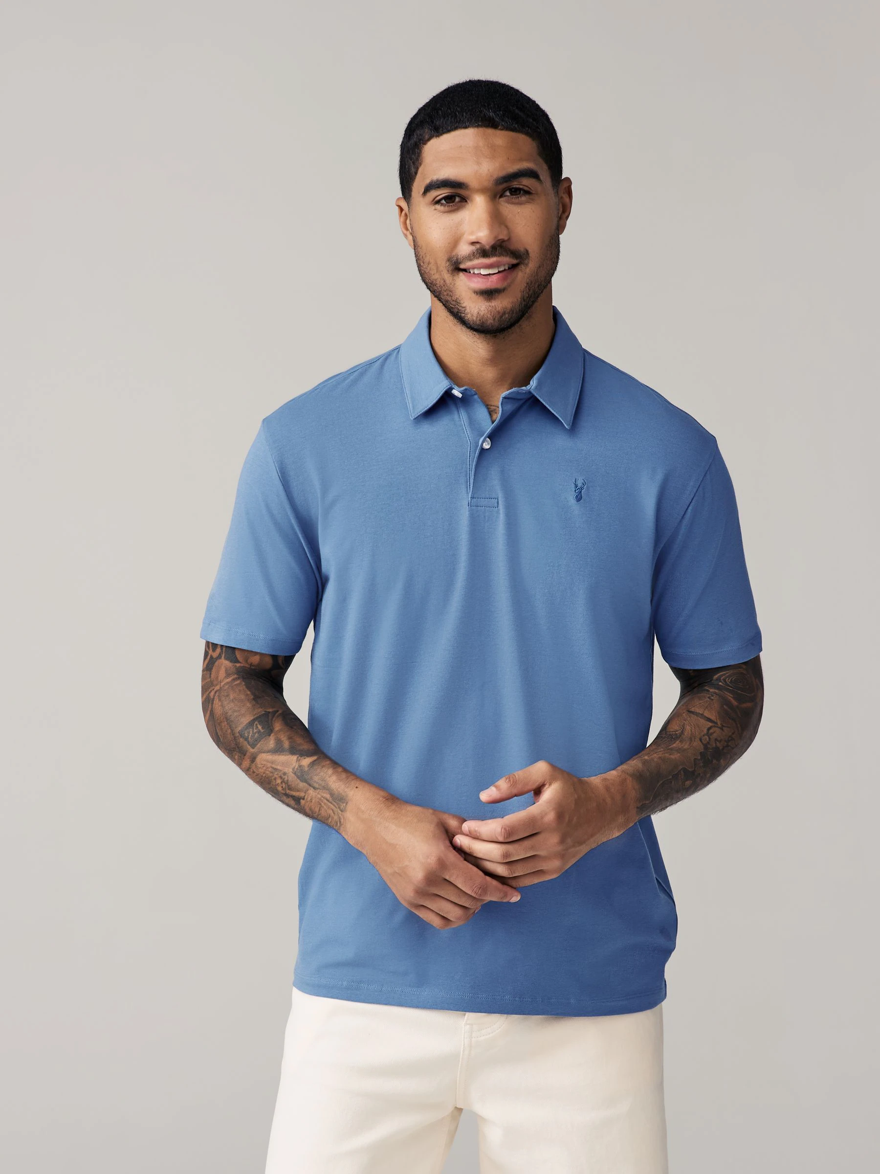 Blauw geo/blauw vlak - Normale Pasvorm - Set van 5 jersey poloshirts met korte mouwen
