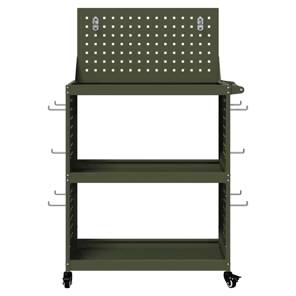 vidaXL Gereedschapswagen met plank en wiel olijfgroen 65 x 35 x 111 cm