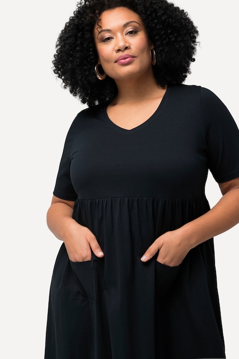 Jerseykleid, Empirenaht, A-Linie, V-Ausschnitt, Halbarm