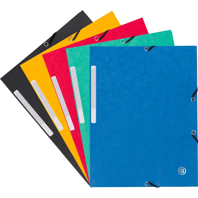 Chemise à élastique 3 rabats carte 450gr Bruneau 24 x 32 cm dos 2 cm couleurs classiques assorties