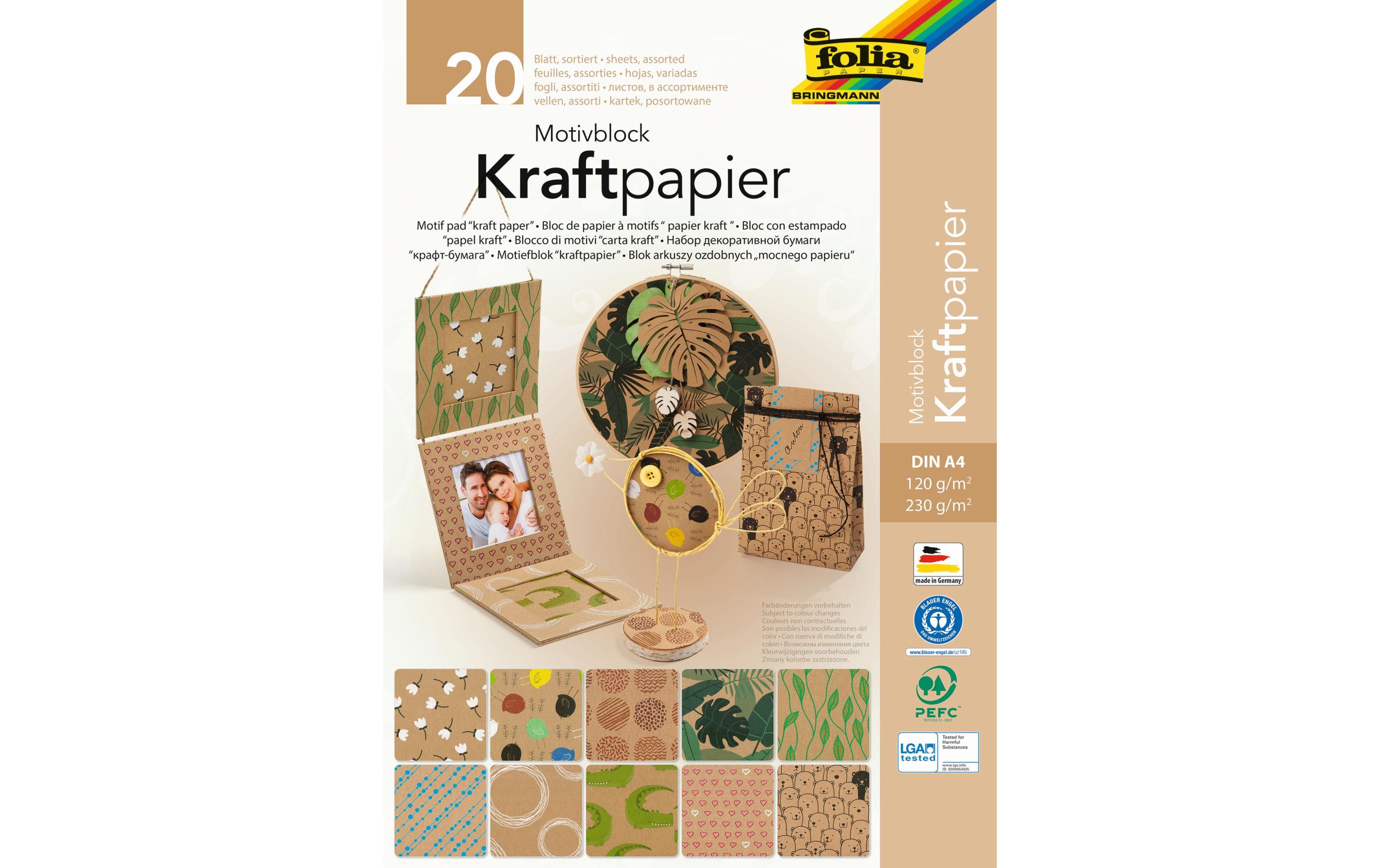Kraftpapier Motivblock, A4, 20 Blatt BraunMotivblock aus Kraftpapier