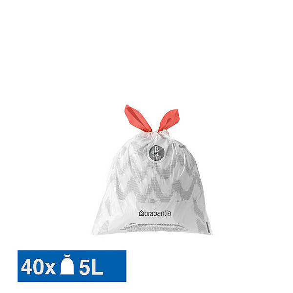 Sacs poubelle déchets courants Brabantia poignées coulissantes blancs 5 L, lot de 40