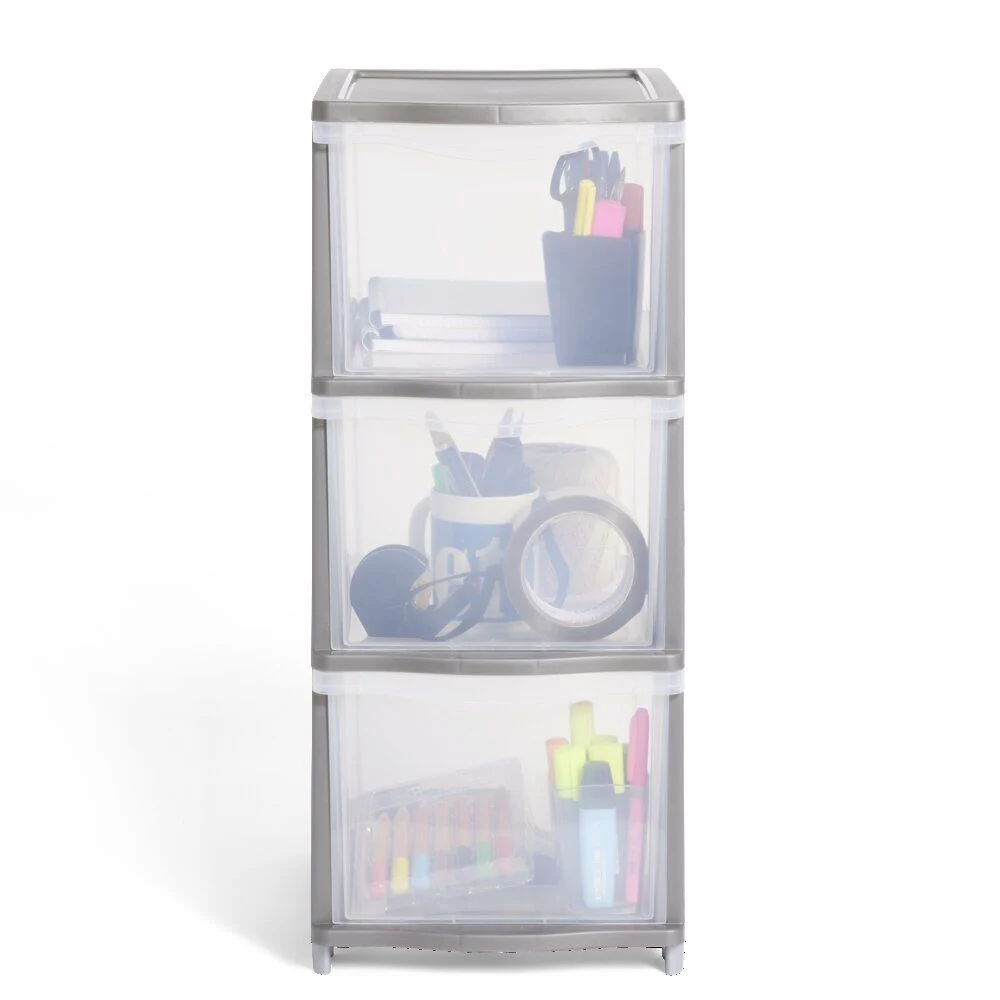 Tour de rangement 3 tiroirs plastique gris 37x27xH63cm