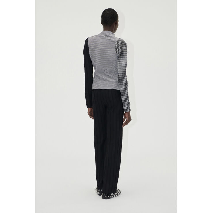 Stine Goya Asymmetric Long Sleeve Top, 2247 Patchwork Jersey Black / white