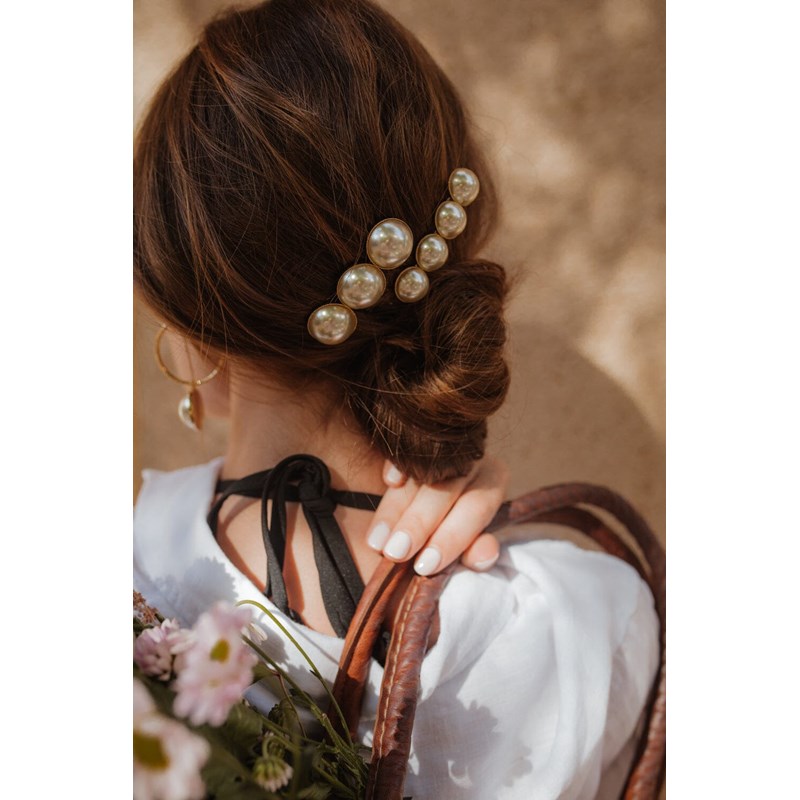 maxi barrette perles plaqué argent - NÉLYA