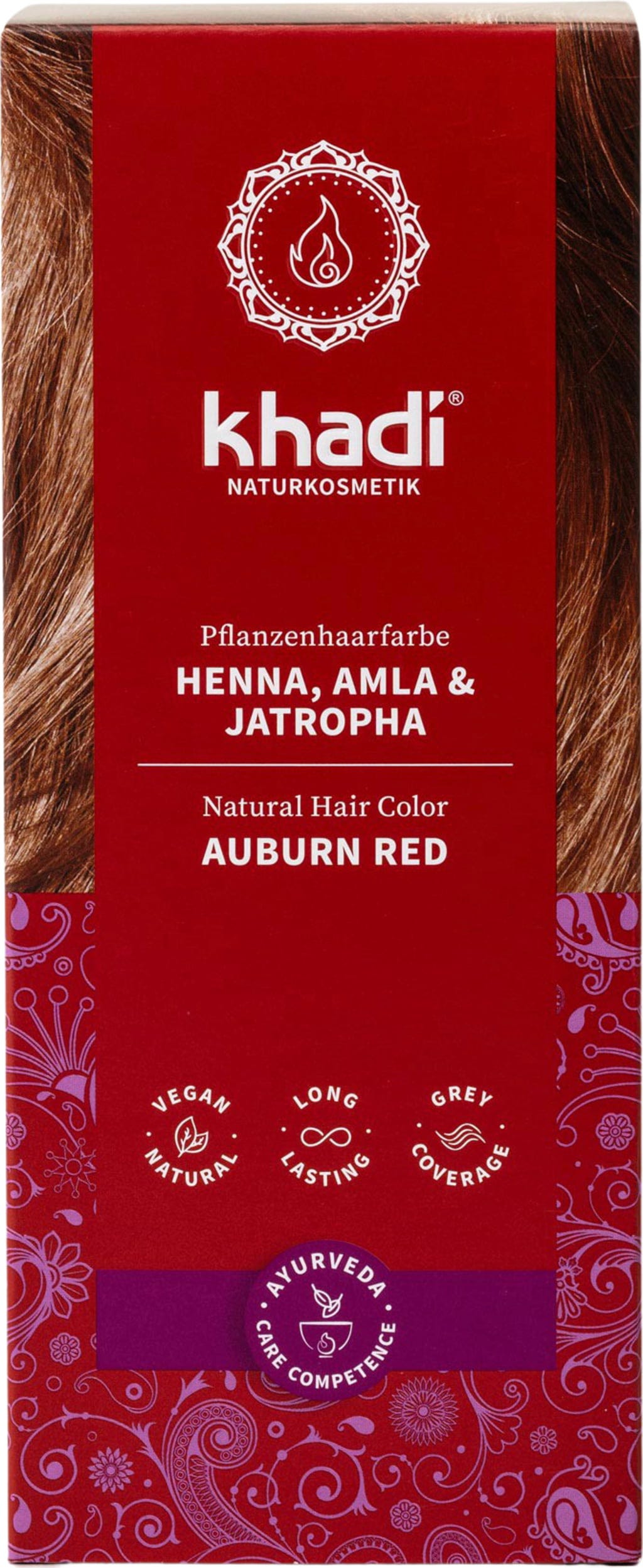 Khadi®  Pflanzenhaarfarbe Henna, Amla & Jatropha, 100 g
