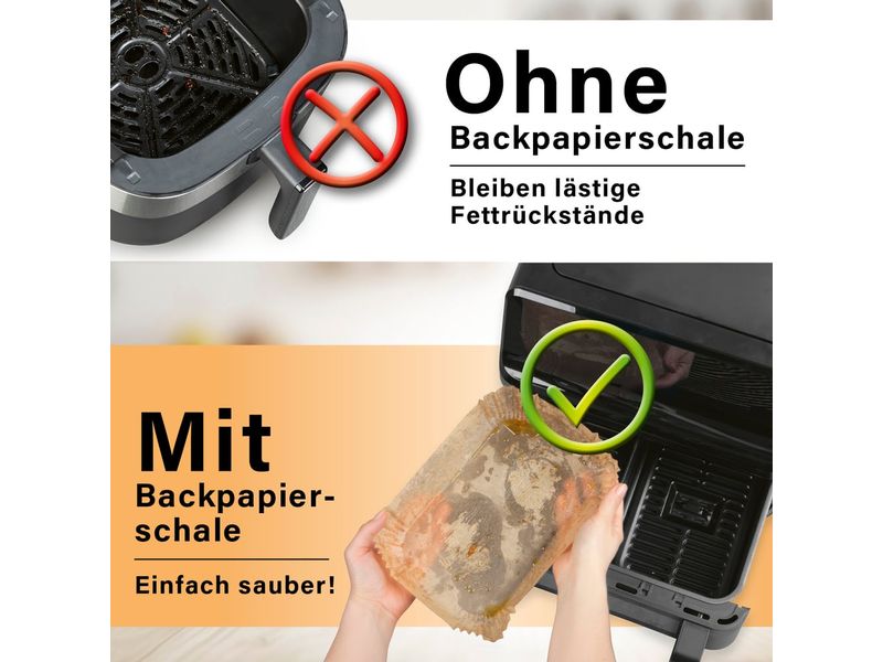 GOURMETmaxx Backpapier 100 Stück, 22 x 14 x 4.5 cm Backpapier-Schalen für Heissluft-Fritteusen