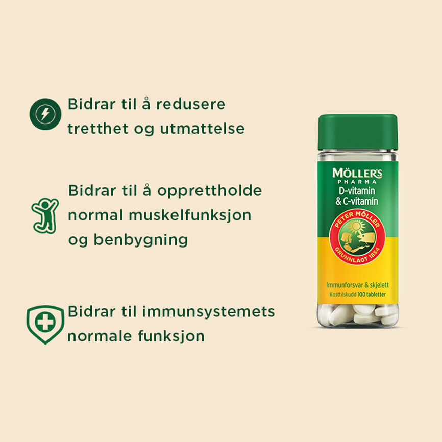 Möller's Pharma D-vitamin og C-vitamin 100 tabletter