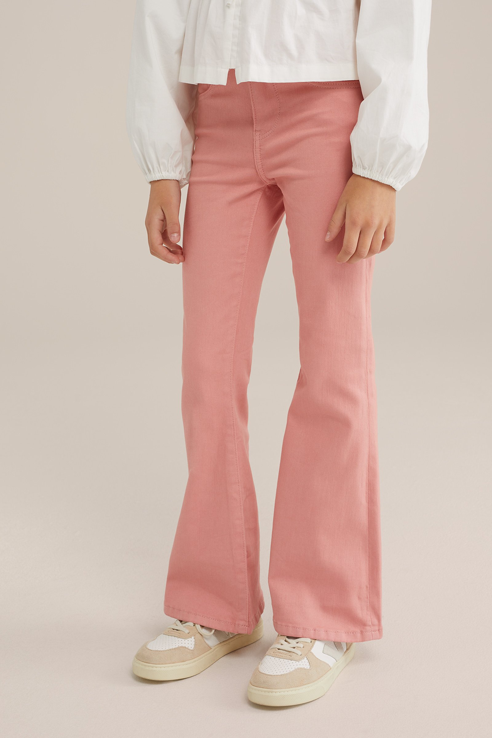 Meisjes wide leg jeans met stretch Blue Ridge Koraalroze