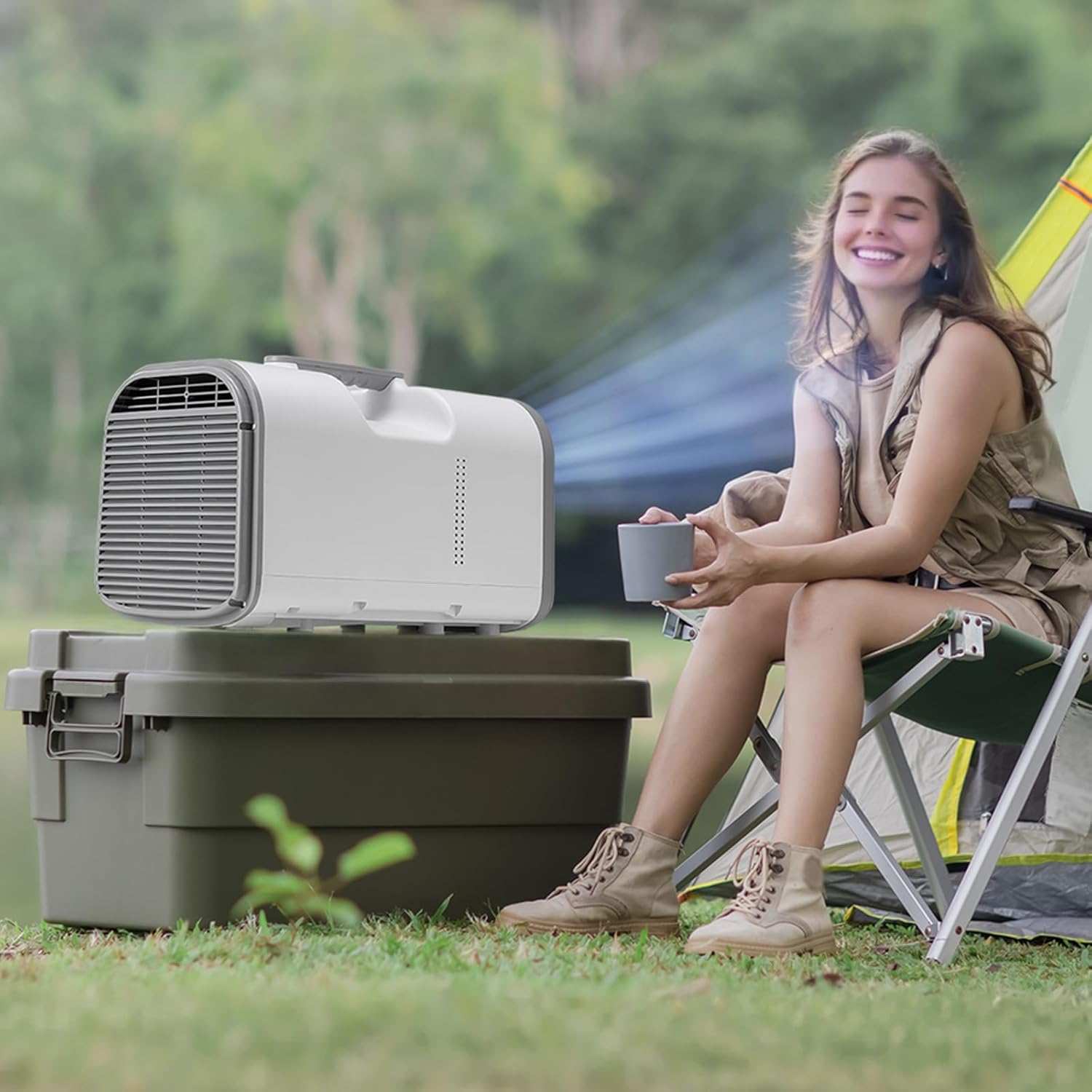 VEVOR Tragbare Klimaanlage, 4250 BTU, 3-Gang-Klimagerät mit 24-Stunden-Timer, Kühler, einstellbar von 16–32 °C, kompatibel mit AC/DC, für Camping, Wohnmobile oder den Heimgebrauch, 510x270x315 mm