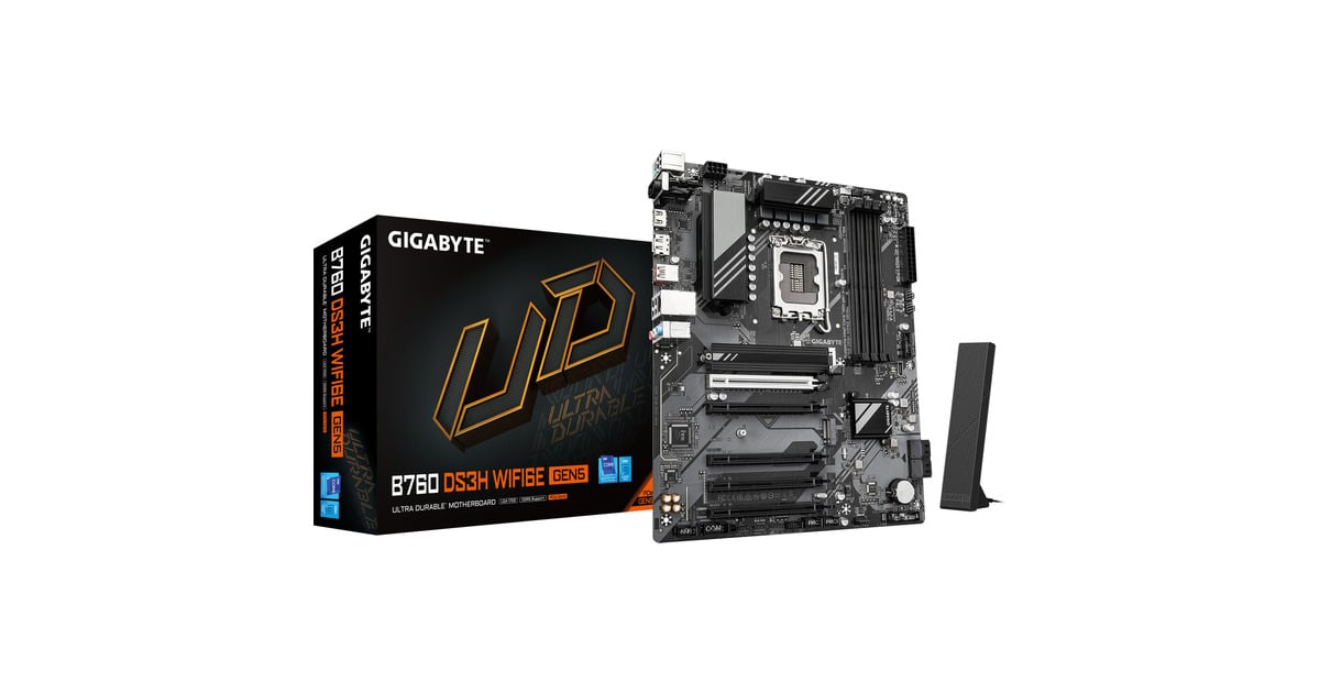 GIGABYTEB760 DS3H WIFI6E GEN5 socket 1700 moederbord  (RAID, 2.5Gb-LAN, Wi-Fi 6E, BT 5.3, Sound, ATX)