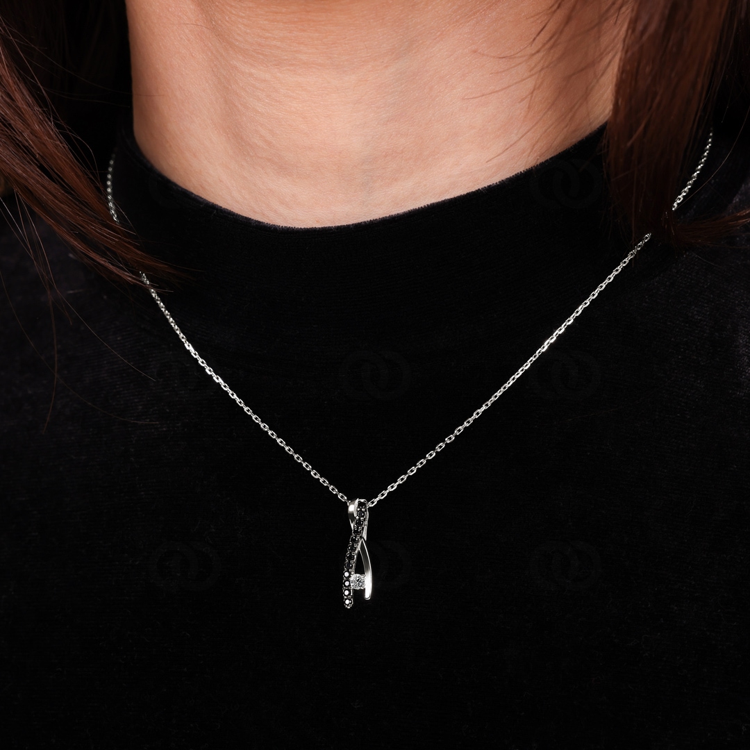 Collier 925 Silber rhodiniert mit Zirkonia schwarz / weiss 43cm