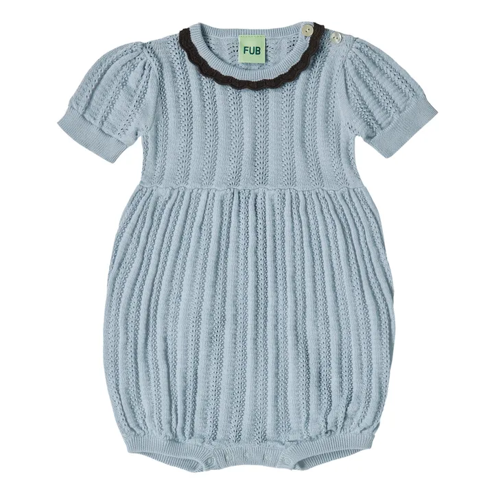 FUB Barboteuse Maille Extra Fine Pointelle Coton Bio | Bleu ciel