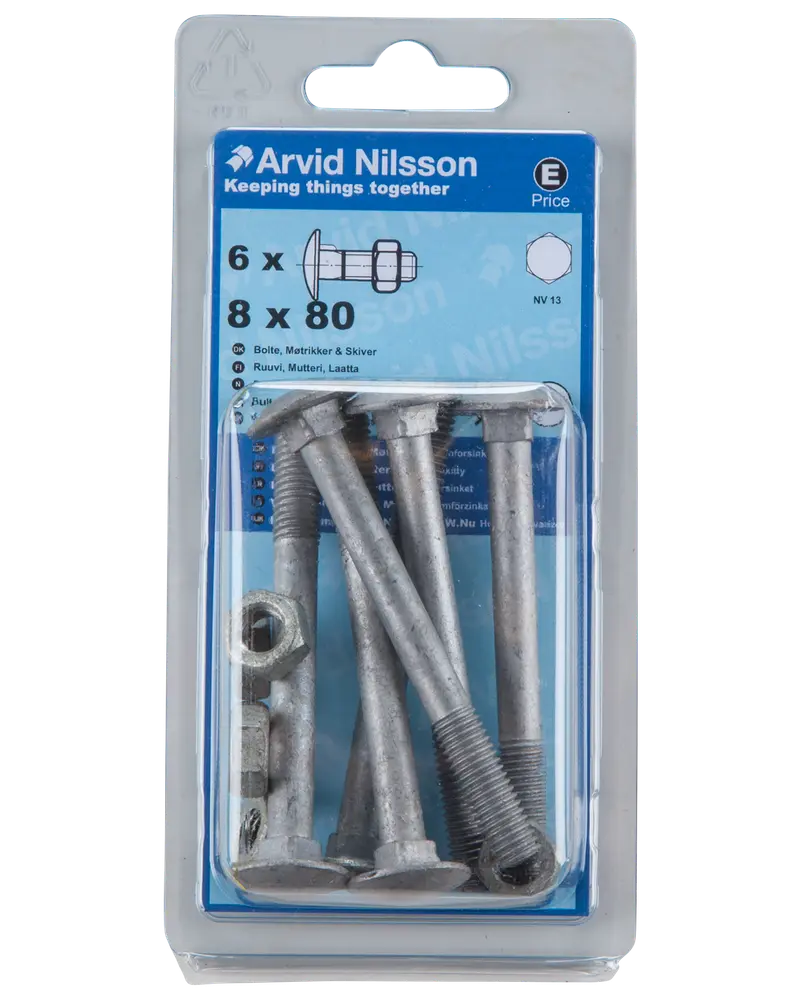 Arvid Nilsson Bræddebolt M8 x 80 mm 6-pak