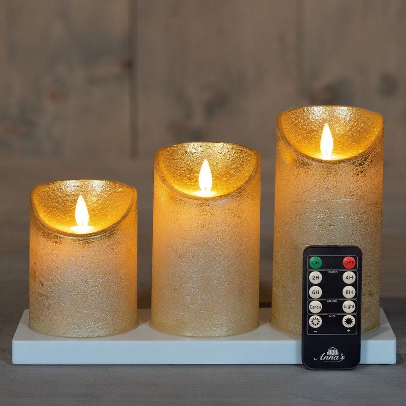 Anna's Collection - 3ST OPLAADBARE KAARS WAX GOUD RUSTIEK BEWEGENDE...