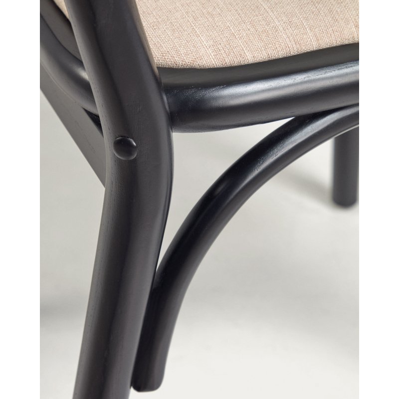 Chaise Doriane en bois d'orme massif finition laqué noir et siège en tissu