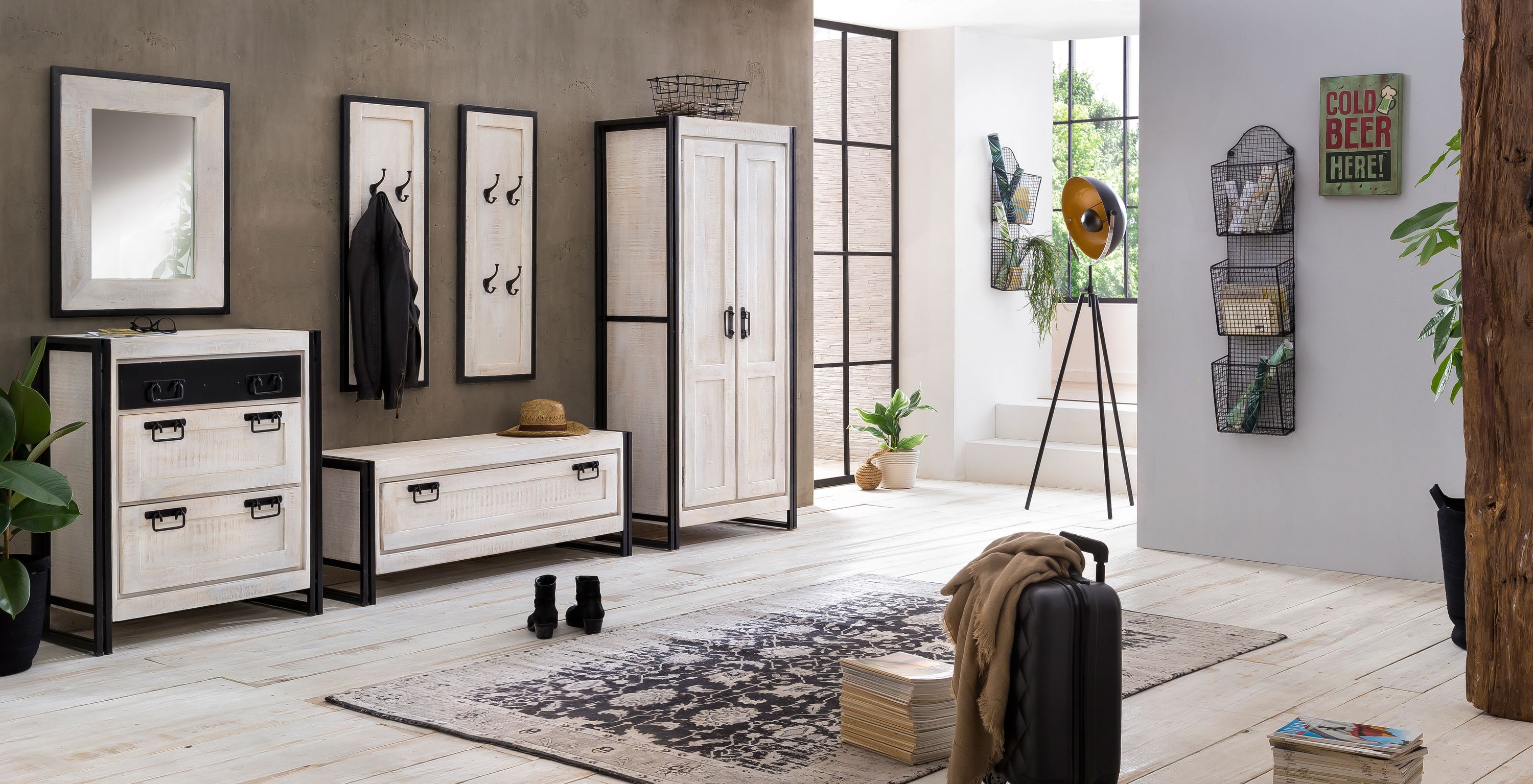 Garderobenschrank White Panama Mango Flurschrank Flur Diele Schrank Hochschrank