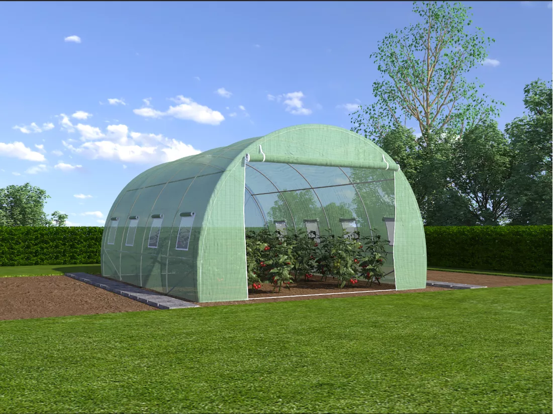 Serre tunnel avec structure en acier 12 m² - L300 x l400 x H200 cm - Vert - IPOMEA