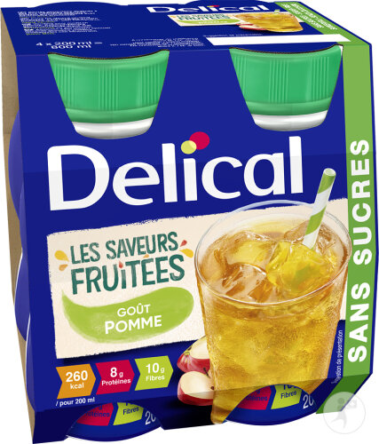 Delical Les Saveurs Fruitées Goût Pomme Sans Sucres Boisson 4x200ml