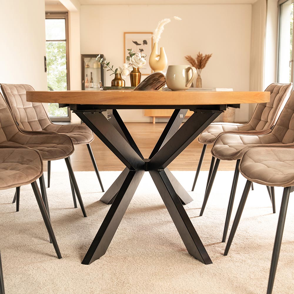 HOME DELUXE Esstisch Oval Ausziehbar AVENTI inkl. Sternfuß - 160 x 100 cm - versch. Farben - Light Oak