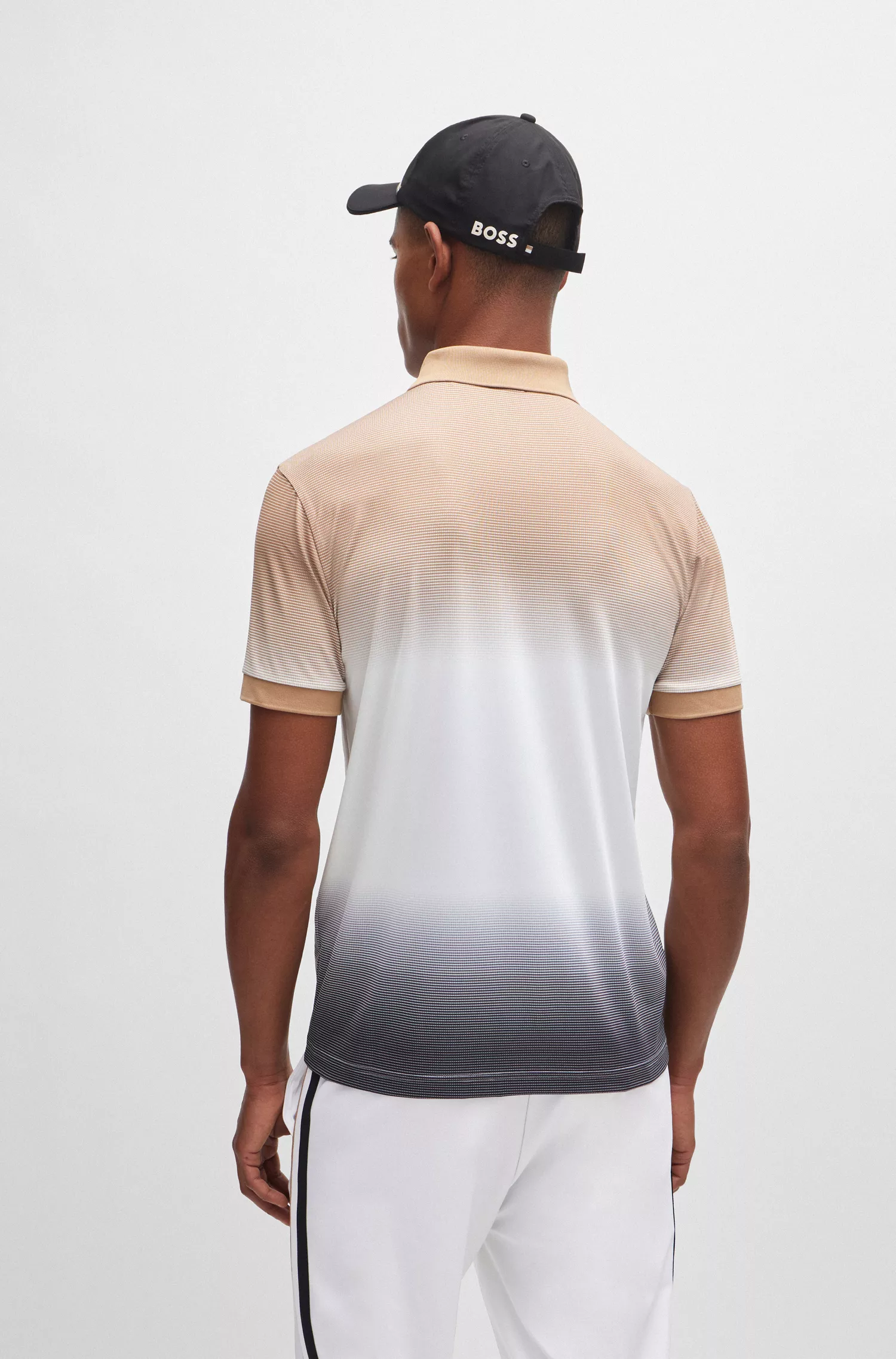 Camisa polo BOSS verde em malha elástica com listras degradê