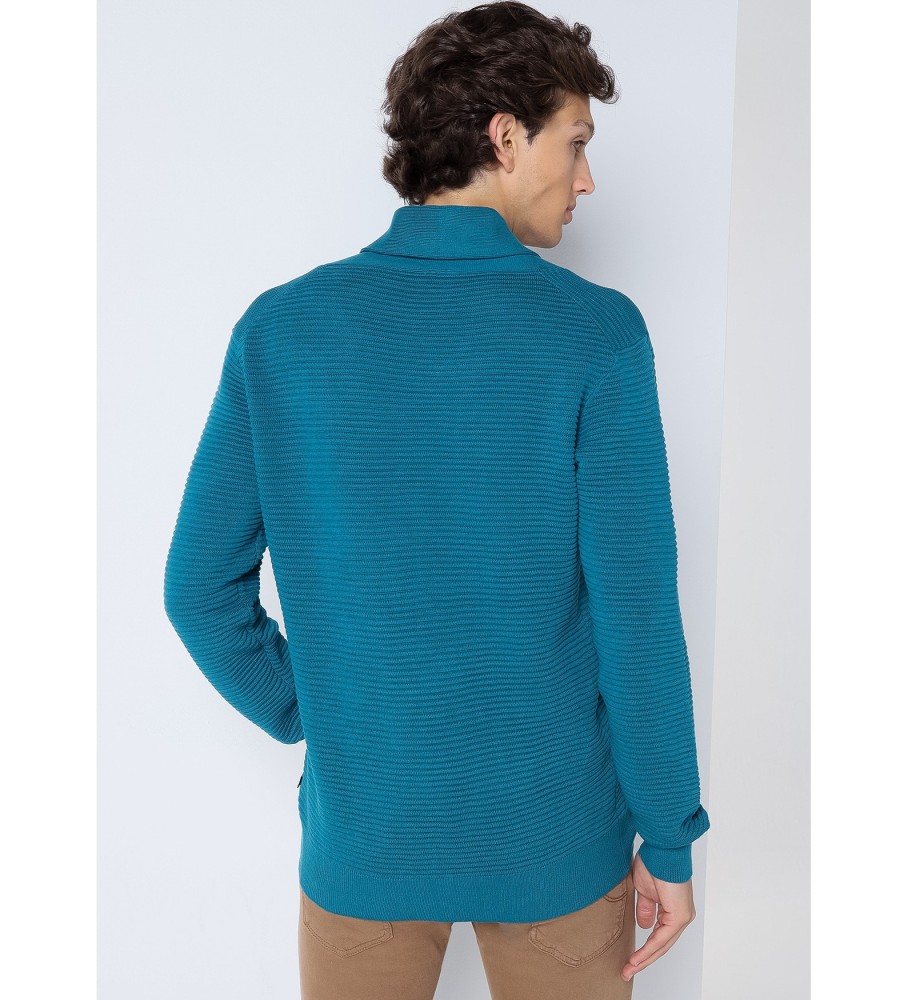 Camisa básica azul com gola cruzada da Six Valves