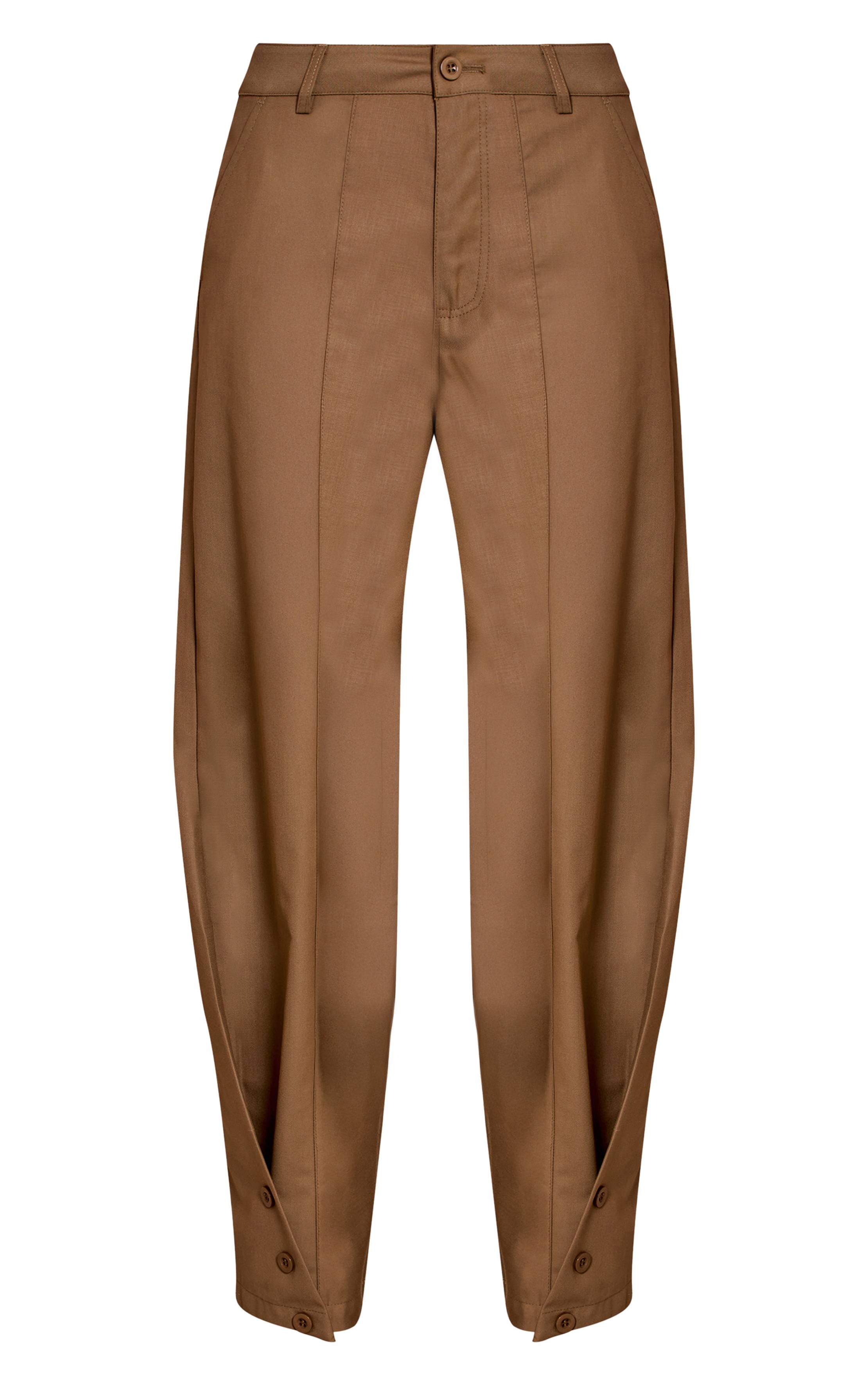 Sage Khaki Pantalon Tissé À Jambes Tonneau Avec Boutons Et Coutures